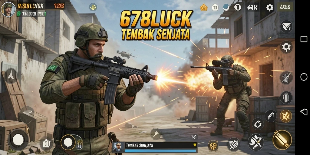 Screenshot utama menunjukkan antarmuka permainan Tembak Senjata yang dinamis.