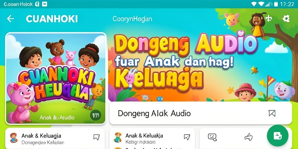 Tampilan antarmuka CUANHOKI yang ramah anak saat mendengarkan dongeng audio.