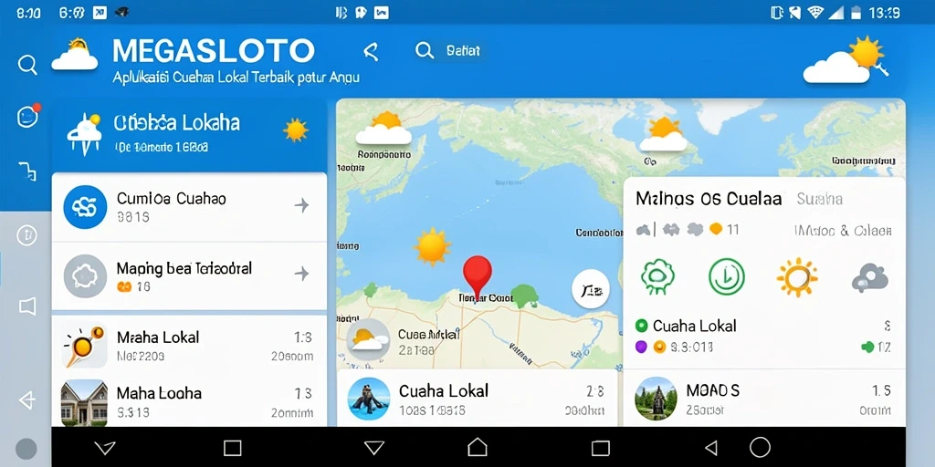 Antarmuka MEGASLOTO yang menampilkan laporan cuaca lokal dengan jelas.